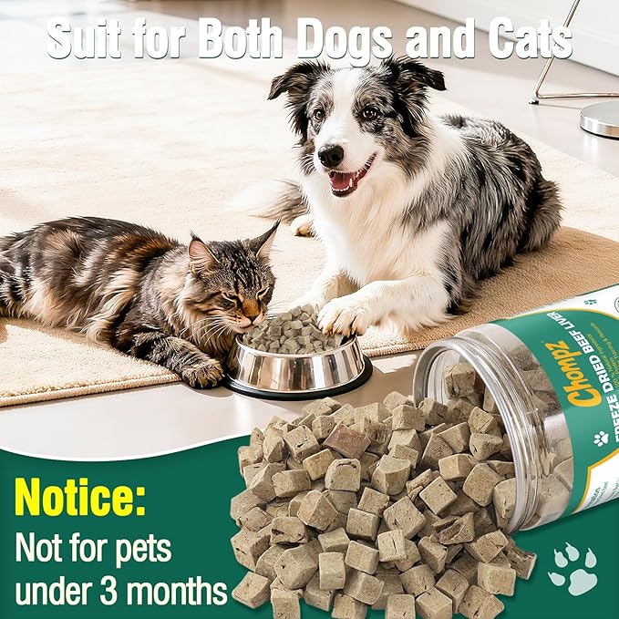 Chompz Freeze-Dried Beef Liver Treats for Dogs & Cats, Healthy Pet Training Treats or Food Topper, Single Ingredient High-Protein 4.23oz
