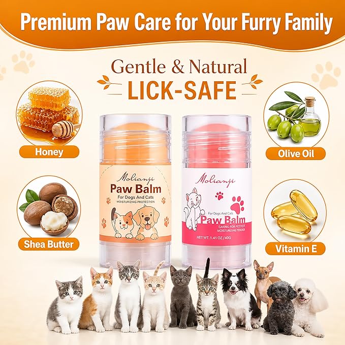 Lick-Safe Dog Paw&Nose Balm with Coconut Oil|Natural Ingredients Paw Cream&Wax for Dry,Large-Capacity Package of 1.41oz|Cracked Pads & Snouts| Cat Moisturizer&Soother (Mixed Colors)