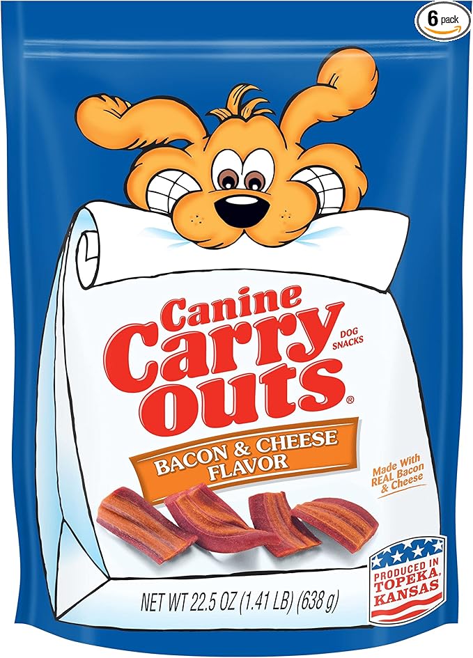 Canine Carry Outs Dog Treats, Bacon & Cheese Flavor, 22.5 Ounce (Pack of 6), Made with Real Bacon and Cheese