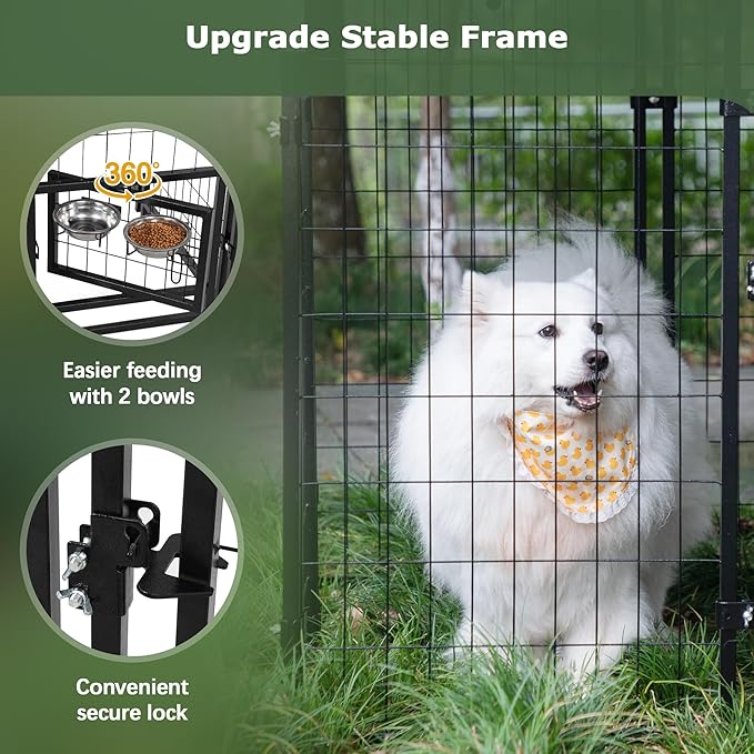 HOGYME Outdoor Dog Kennel with Roof, Dog Kennel Outside with 2 Dog Bowls, Large Dog House Pen Dogs Run Enclosure with Secure Lock and Wateproof Sunproof Cover (4'L x 4'W x 4.6'H) Black