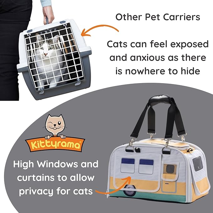 Kittyrama Soft-Sided Airline Approved Cat Carrier with Expandable Hideaway | Escape-Proof SBS Self-Locking Zippers | 22 lb Capacity | Vet Approved | Top & Side Entry | 17×11×11 in