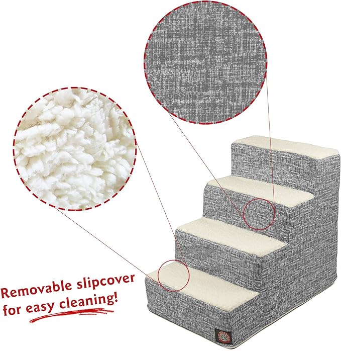 Majestic Pet Portable Pet Stairs | Soft Sherpa Steps Foam Feeling | Steps for Dogs & Cats | Dog & Cat Ramp | Indoor Only | Max Weight: up to 250 Lbs, 4 Step, Palette Heathered Light Black