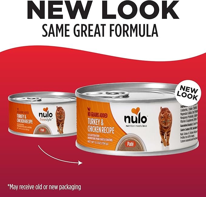 Nulo Canned Wet Cat Food Pate - Turkey & Chicken, High Protein Grain-Free Cat Food for Indoor & Outdoor Kittens, Adults & Seniors, 5.5oz Cans (Pack of 24)