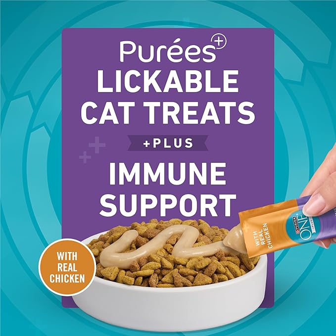 Purina ONE Plus Immune Support Purees with Real Chicken Lickable Cat Treats - 1.4 oz (Pack of 24)