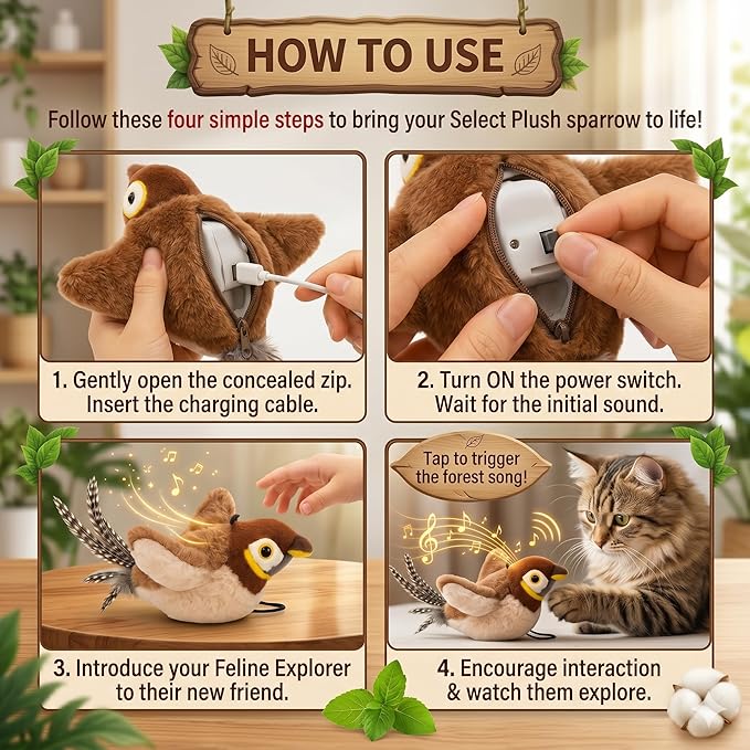Flappy Bird Cat Toy – Interactive Flapping & Chirping Bird Toy for Cats (No Flying), Indoor Cat Toy for Exercise & Play, Durable Chew Toy, Catnip Toy for Kitten or Small Dogs (Large 9x3")