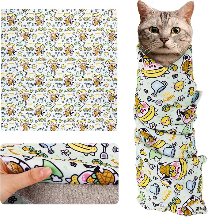 Cat Wrap for Cutting Nails and Grooming,Cat Restraint Wrap for Nail Clipping,Self-Adhesive Fabric Cat Swaddle Burrito Wrap for Nail Trimming (Cow Style)