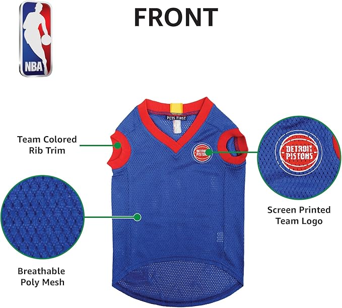 Pets First NBA DETROIT PISTONS DOG Jersey, X-Large - Tank Top Basketball Pet Jersey