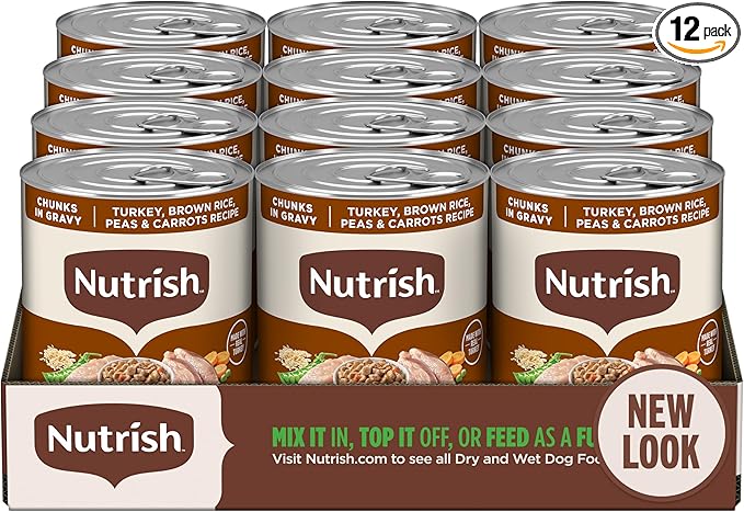 Nutrish Rachael Ray Wet Dog Food Chunks in Gravy Real Turkey, Brown Rice, Peas & Carrots Recipe, 13 oz. Can