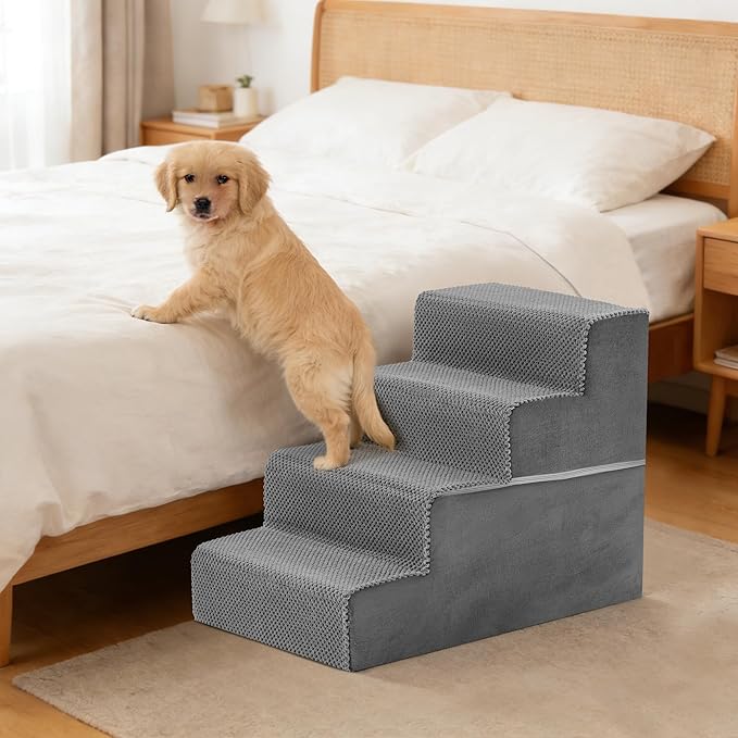 NEWBULIG 4-Step Dog Stairs, 18" H Dog Steps for Sofa and Chair, Non-Slip Sturdy Pet Steps for Small Dogs and Cats, Pet Ramp for High Bed Indoor