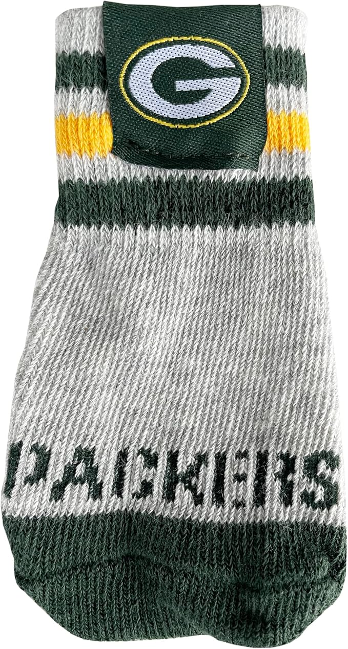 NFL Green Bay Packers Anti Slip Dog Socks with Elastic Ribbed Top, Size X-Small/Small. Indoor/Outdoor Socks, Best Dog Paw Protector, 2 Pairs, Cool Puppy Supplies with NFL Logo of Packers Team