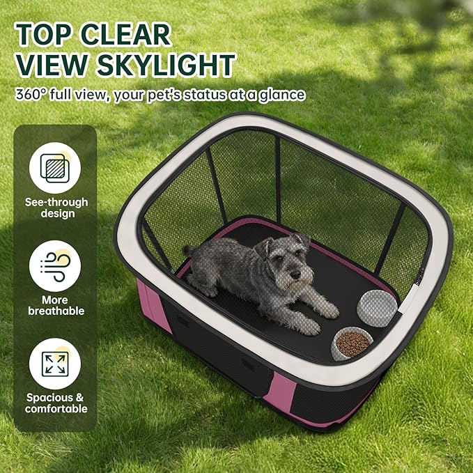 Siedihit Dog Cat Playpen Crate with Washable Pee Pad, Reinforced Durable Dog Cage, Portable Foldable Pet Kennel with Breathable Visibility (Pink, Large)