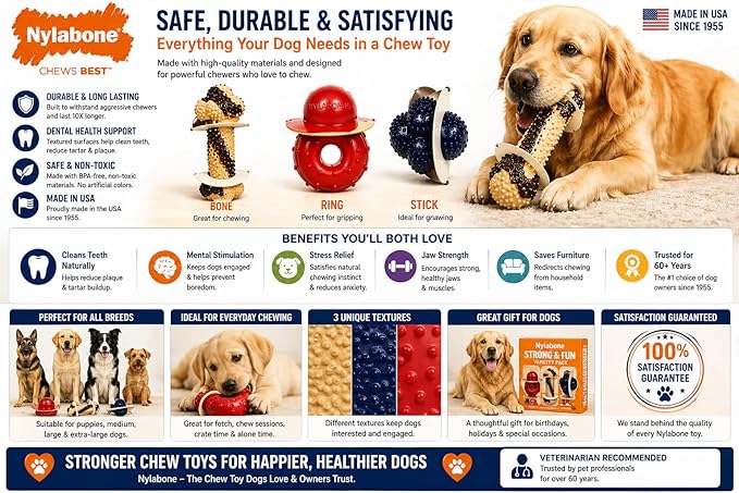 Nylabone Tough Dog Chew Variety Pack, 3 Count