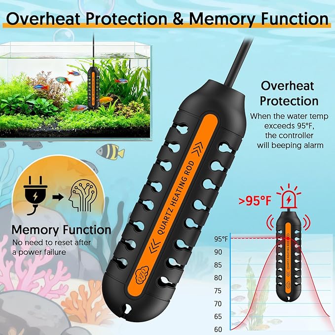 QZQ Aquarium Heater, 25W Adjustable Fish Tank Heater with Digital Display, External Temperature Controller, Submersible Turtle Tank Heater for 3-5 Gallon Tanks