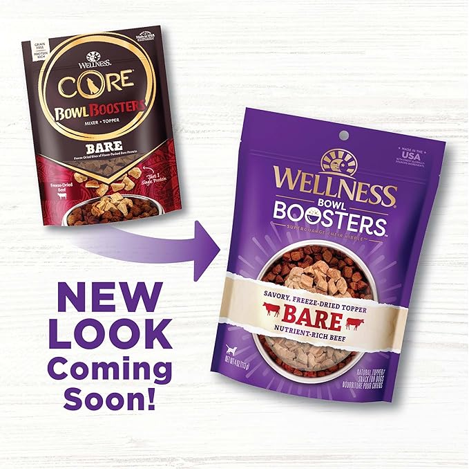 Wellness Bowl Boosters Bare Freeze Dried Dog Beef Food Topper for Small, Medium, and Large Breeds, Grain Free, Natural, 4 oz Bag