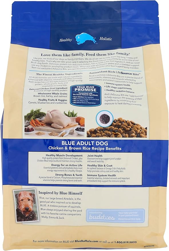 Blue Adult Dry Dog Food Life Protection Formula, Chicken & Brown Rice Recipe, Natural Ingredients, No Artificial Flavors or Preservatives, 5 Pound (Pack of 3)