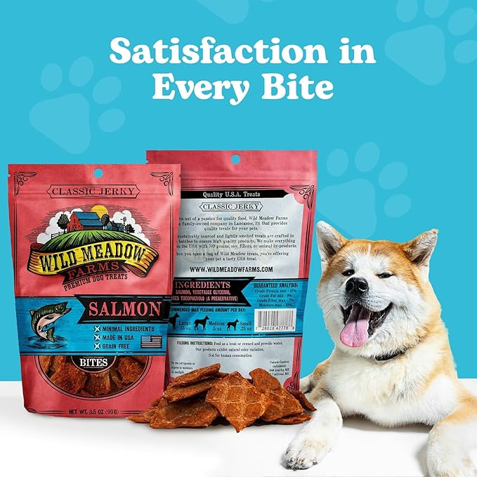Classic Salmon Bites, Soft Jerky Treats for Dogs, Grain-Free & All-Natural, Ideal for Training, Portioning, and High-Value Rewards for All Breeds & Ages - 3.5 Ounce Pouch