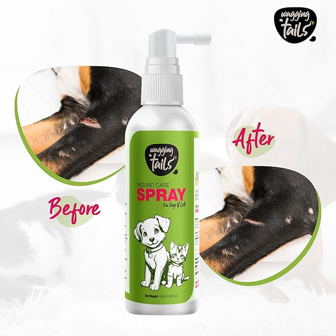 Wagging Tails Wound Care Spray for Dogs & Cats|Fast Healing for Minor Cuts,Scrapes,Hot Spots,Rashes|Soothes Skin Irritation & Insect Bites|Lick Safe,Repair Wound|3.38 oz