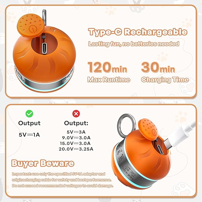 Automatic Cat Ball Toy,Self-Moving Interactive Cat Toy with Bird Chirping Sounds,3 Play Modes,USB-C Rechargeable – Electronic Cat Toys for Indoor Cats & Essential Pet Cat Supplies