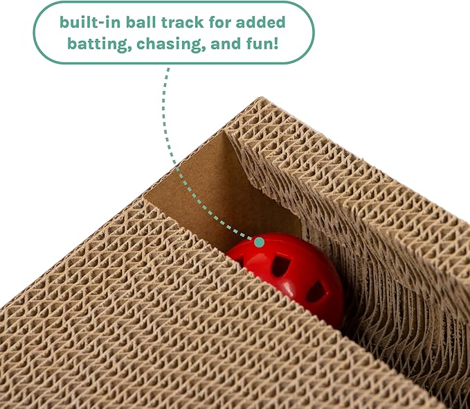 Kitty City Watermelon Slice Corrugate Cat Scratcher with Ball Track Toy - Angled Scratch Pad Lounger, Horizontal Corrugate Nail File Bed for Indoor Kittens, Kitty Enrichment & Play, 16” x 11”