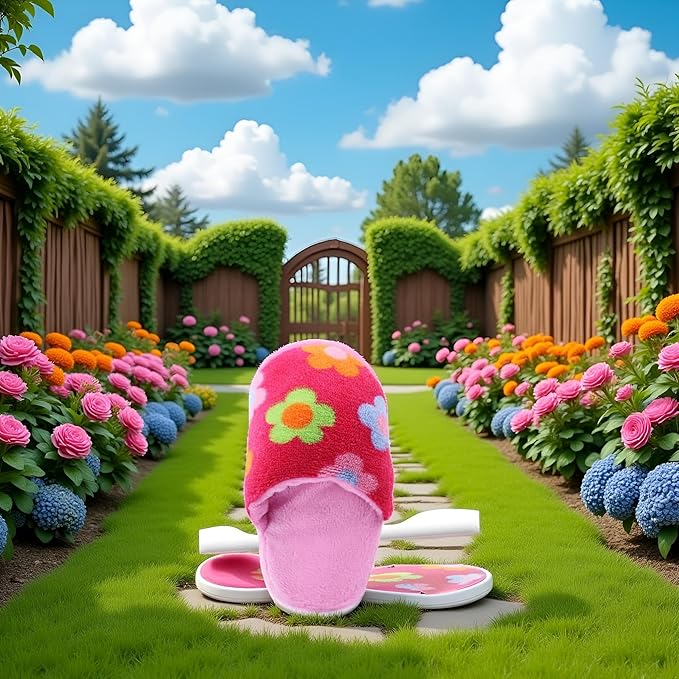 Pink Flowers Cute Pet Puppy Dog Cat Slipper Shape Plush Chew Play Toy Flip-Flops Squeaky Toys Dog Squeak Toys Pet Supplies