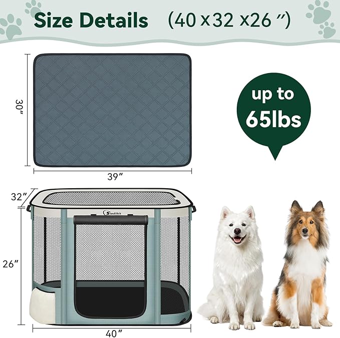 Siedihit Dog Cat Playpen Crate with Washable Pee Pad, Reinforced Durable Dog Cage, Portable Foldable Pet Kennel with Breathable Visibility (Grey with Pad, Small)