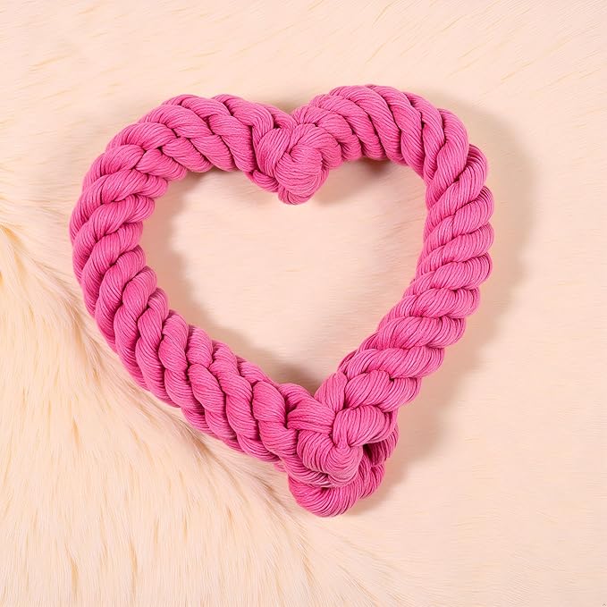 2Pcs Pink Cute Dog/Cat Chew Toys, Dog Toys for Chewers, Heavy Duty Dental Dog Rope Toy for Dogs, Creative Love Heart Shaped Interactive, Girl Puppy