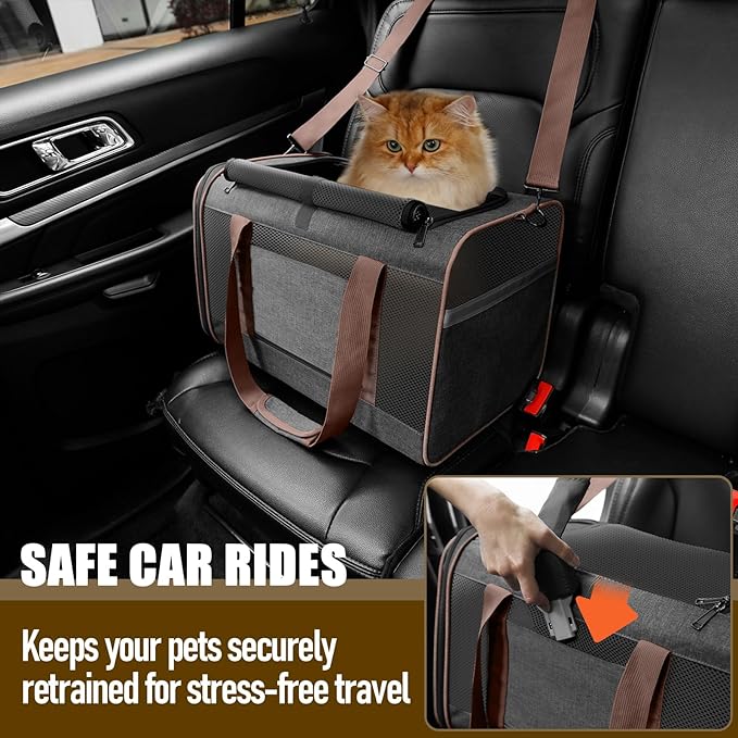 GAPZER Small Dog Carrier Cage Soft Chihuahua / Softshell Big Cat Carrier Maine Coon / Pet Taxi Carrying Bag over 25lbs / Top Loader Travel Kennel Brown