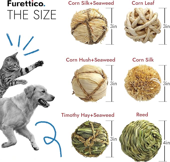 Natural Dog Chew Toy, 1pcs Woven Grass Chew Ball for Dogs, Dental Teething Toy & Interactive Fetch Toys, Outdoor Rattan Digestible Chew Ball for Boredom Relief - Seaweed & Timothy Hay