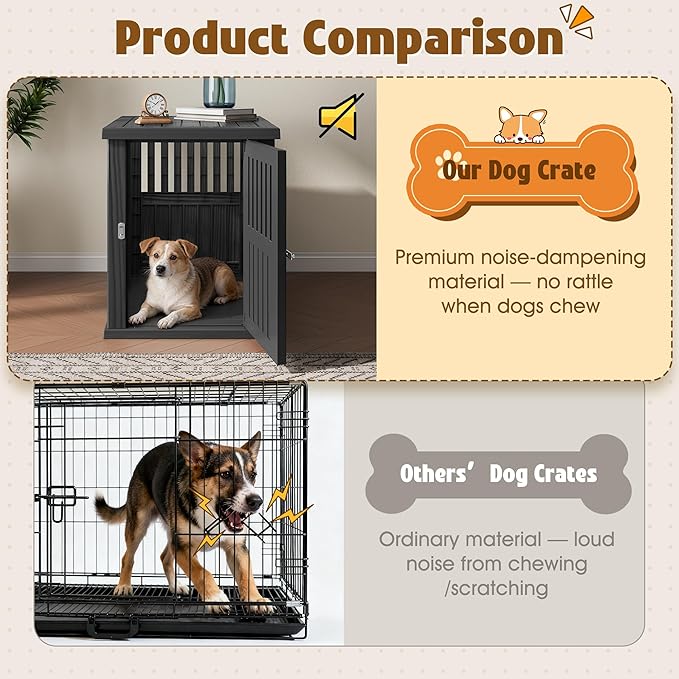 Bifanuo 30-Inch Dog Crate Furniture, Heavy Duty Dog Crate for Medium and Small Dog, Lockable Indoor Outdoor Dog Kennel & End Table, Decorative Plastic Pet Cage (Classic Black, 29.5" x 21"x 25.2")