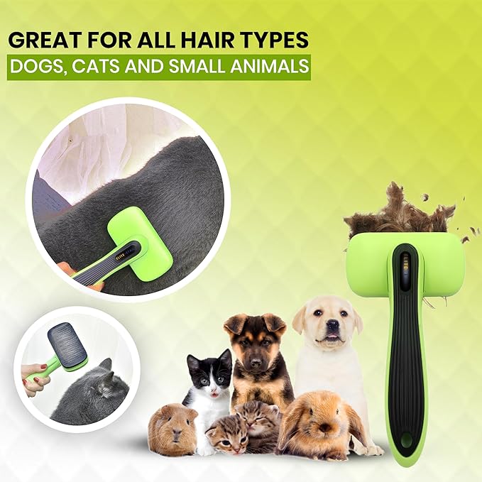 ELITE ETAIL Self Cleaning Pet Hair Brush with Additional Comb and Bath Brush - Skin Friendly Pet Grooming Kit for Dogs and Cats, Detangling, Deshedding, and Bathing Tools for All Fur Types. 7 in long