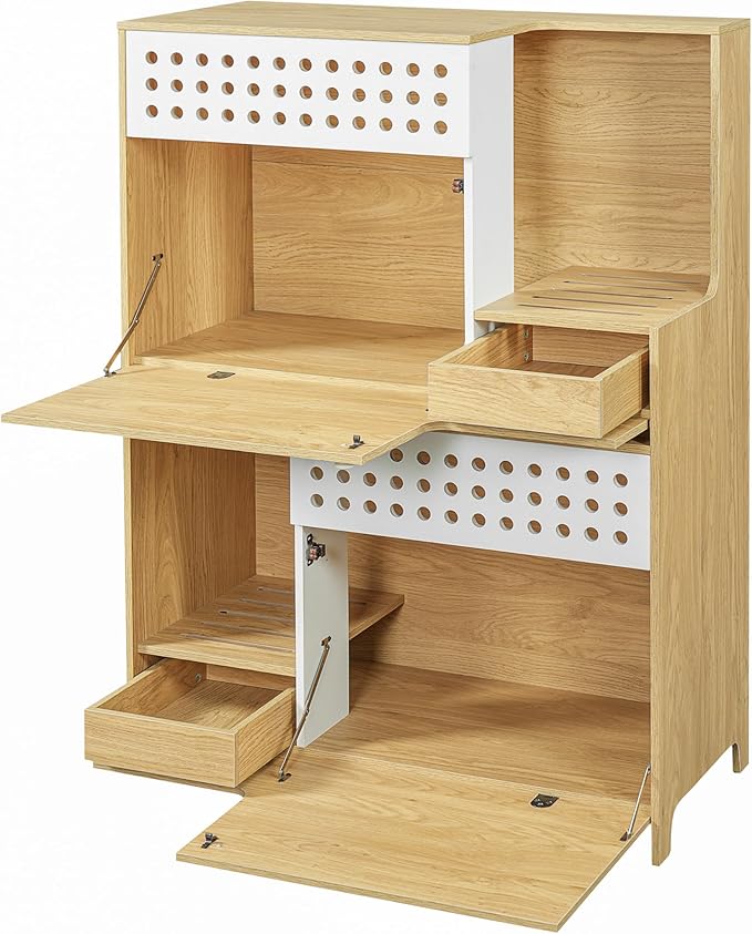 GDFStudio 44" Modern Cat Litter Box Enclosure Furniture, 2 in 1 Cat Furniture Set with Storage Shelf and Flip Door, Wooden Indoor Cat House, Space Saving Pet Furniture, Natural