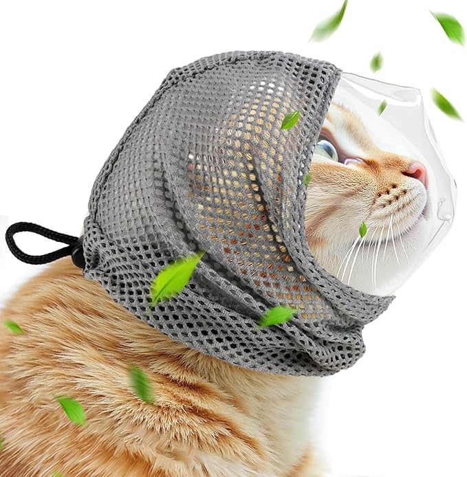 Adjustable Cat Muzzle for Grooming and Biting Prevention, Breathable TPU Material with 4 Anti-Scratch Gloves for Nail Trimming Bathing Vet Visits - S