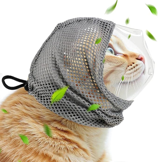 Adjustable Cat Muzzle for Grooming and Biting Prevention, Breathable TPU Material with 4 Anti-Scratch Gloves for Nail Trimming Bathing Vet Visits - S