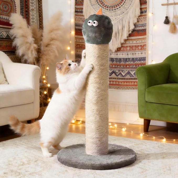 Cat Scratching Post for Small Space, 22'' Scratching Posts for Indoor Cats Adults, Extra Wide 13.4" Stable Base & Natural Sisal, Cute Cat Scratching Post with Short Plush Fabric for Large Cats, Gray