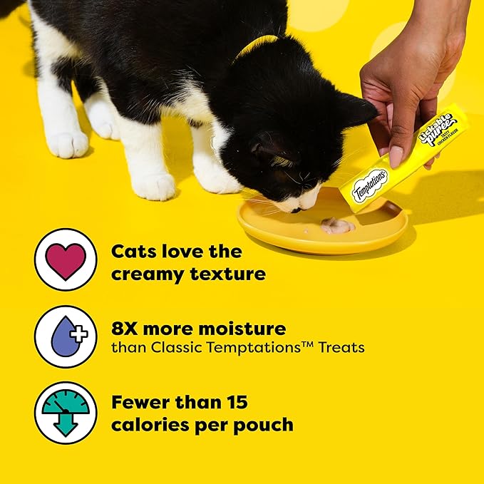 Temptations Creamy Puree Squeezable Lickable Cat Treats, Wet Cat Treats with Chicken, 0.42 oz. Tubes, 4 Count, Pack of 11 (44 Total)