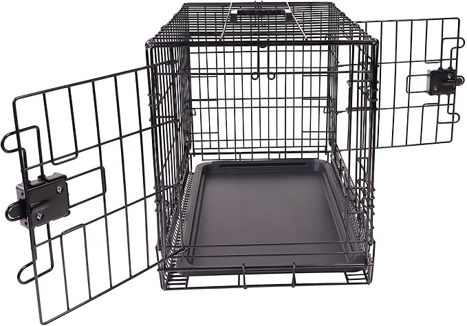 Amazon Basics Portable, Foldable Metal Wire Dog Crate with Removable Tray, Double Door, Divider Panel, Easy to Assemble, 22 x 13 x 16 in, Black