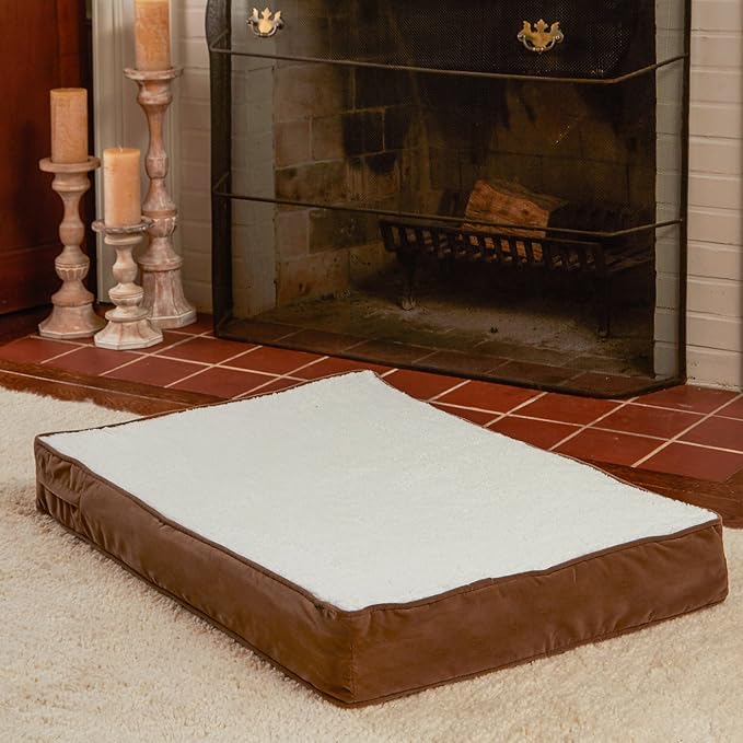 Happy Hounds Oscar Rectangle Orthopedic Foam Sherpa Dog Bed, Small (36 x 24 in.), Mocha