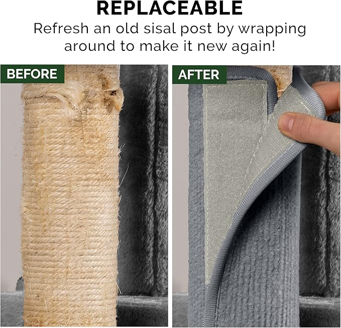 Furhaven Wrap Around Scratching Post Cover for Indoor Cats, Fits Posts Up to 3.5" Diameter, Durable & Less Mess - Tiger Tough Carpet Scratch Mat - Gray, Extra Large/XL