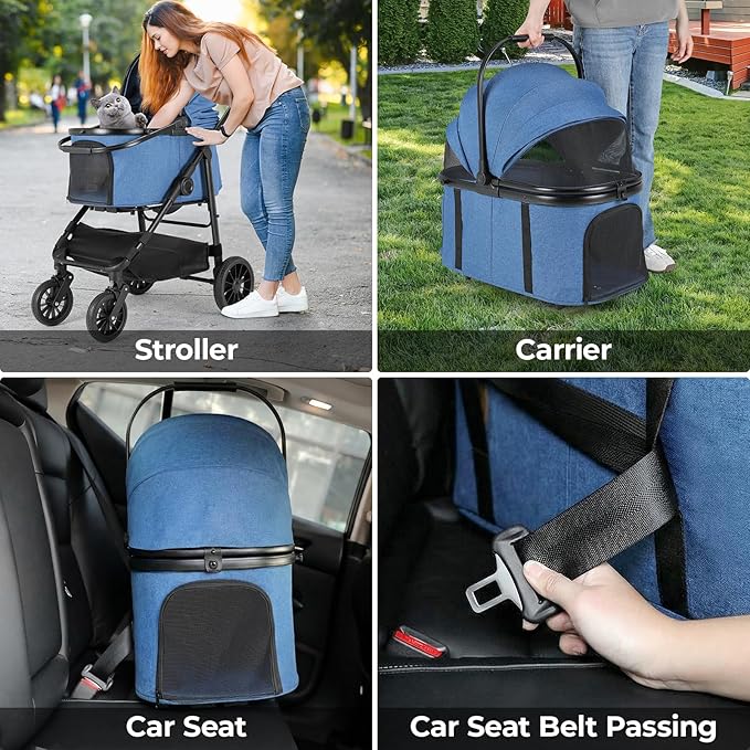 MAMIZO Pet Stroller for Medium Dogs Cats Up to 55 lbs, All-Terrain 3-in-1 Dog Stroller with Detachable Carrier, Rubber Wheels, One-Click Folding, Storage Basket & Cup Holder, for Senior Dogs & Cats