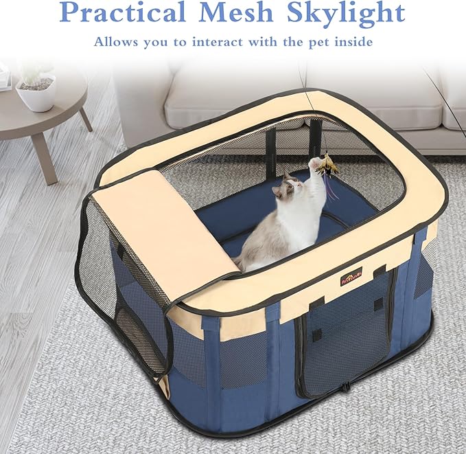Dog Playpen, Pet Playpen, Foldable Kitten cage Puppy Play Pen, Portable Dog Kennel Tent Crate, Indoor Outdoor Travel Camping Use for Small Animals with Carrying Case (Blue XL)