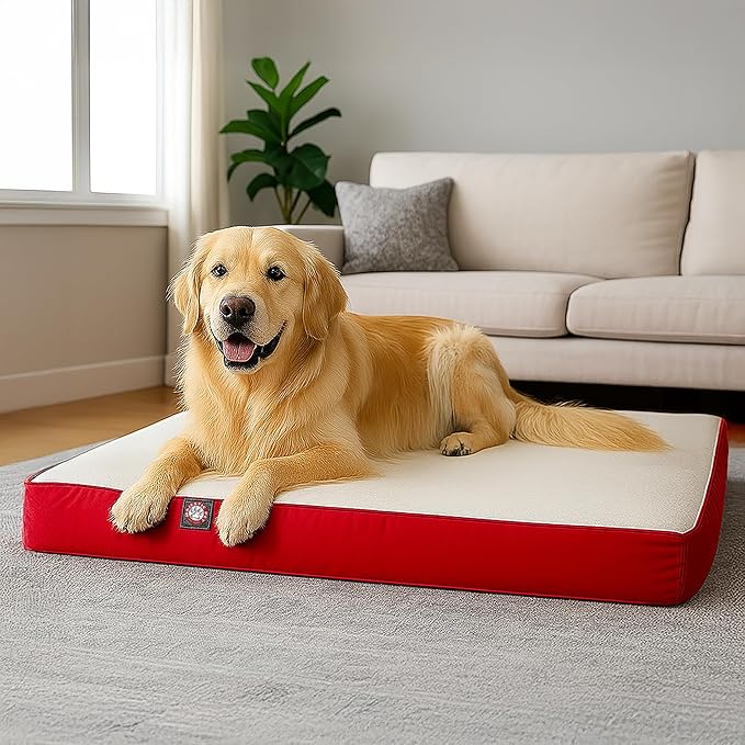 Majestic Pet 48x34x3 Inch Red Orthopedic Memory Foam Rectangle Dog Bed – Large Size Crate Dog Bed for Dogs with Joint Pain, Arthritis – Durable Pet Mattress with Egg Crate Foam, Washable Cover