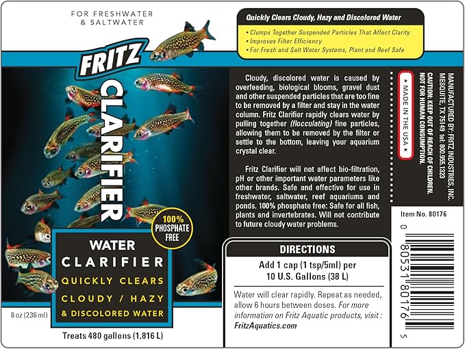 Fritz Aquatics 80176 Fritz Water Clarifier for Fresh and Salt Water Aquariums, 8-Ounce