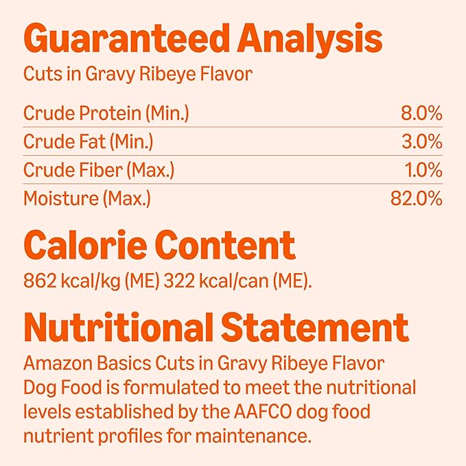 Amazon Basics Wet Dog Food Cuts in Gravy Variety Pack, Ribeye Flavor and New York Strip Flavor, Made with Real Chicken and Beef, 13.2 Oz, (6 cans of Each Flavor. 12 cans in Total)