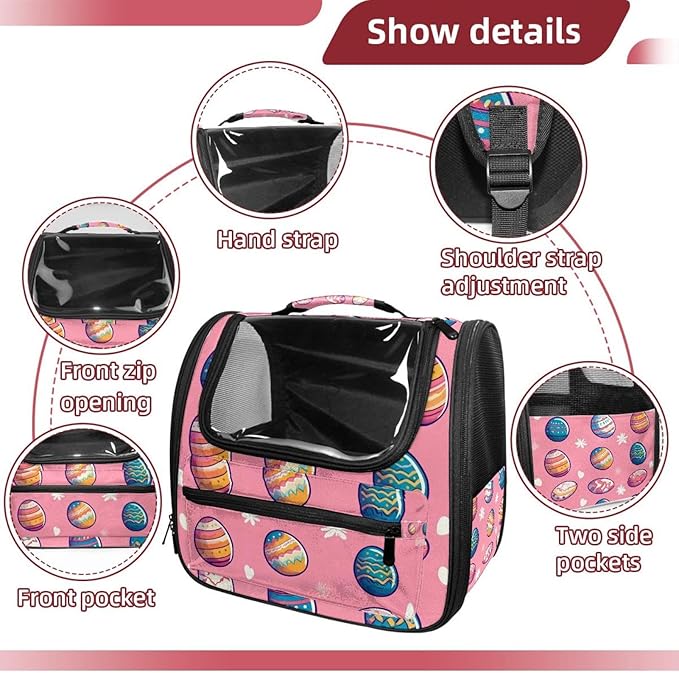Portable Travel pet Backpack Carrier Hamster Bag Small Dog cat Carrier Breathable Hang Bag, Eggs for Easter (2)
