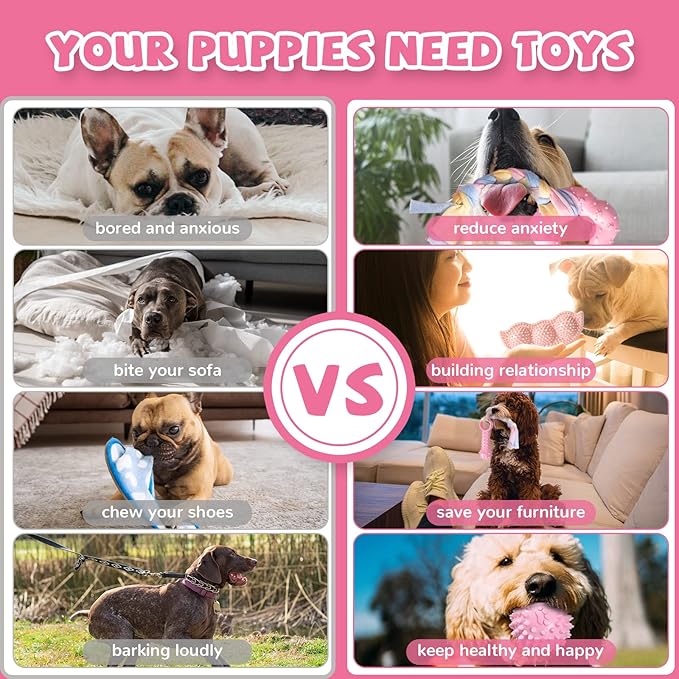 ABRRLO 6 Pack Puppy Teething Toys Cute Pink Puppy Chew Toys for Teething Small Breed Dog Chew Toy Interactive Pet Toy Set for Puppies to Keep Them Busy Soft Durable Small Breed Doggy Chewing Ball