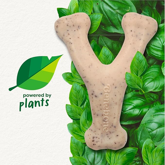 Benebone Green Plant-Based Real Bacon Wishbone Dog Chew Toy for Large Dogs, Dog Bones for Moderate Chewers, Made in USA