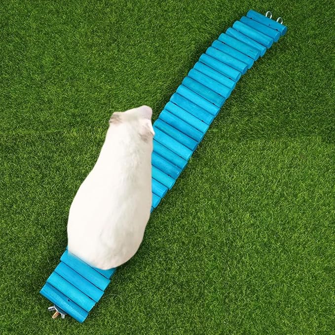 Hamster Ladder and Parrot Wooden Climbing Ladder with Round Wood Planks, 6X50Cm Sky-Blue Soft Climb for Small Pets and Birds Cage Accessories