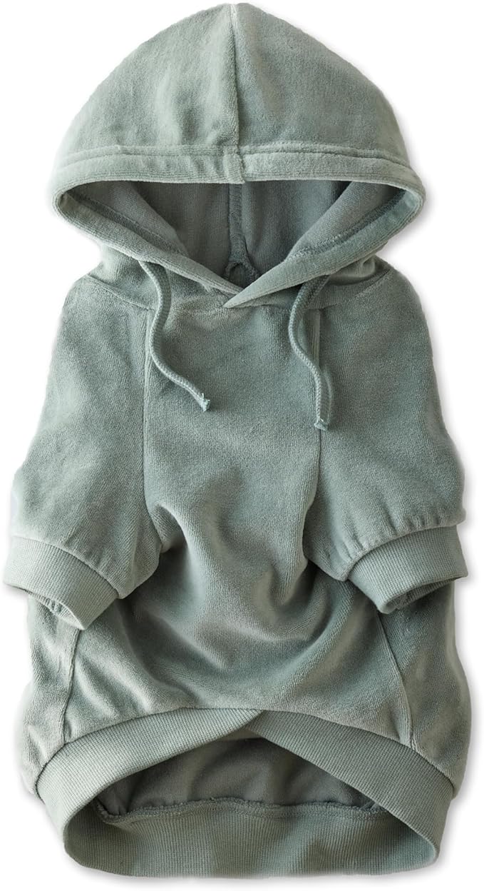 Pet Passion Cooper II Organic Cotton Velour Dog Hoodie Pet Coat for Small, Medium and Large Dogs, Sage, XXX-Small (up to 5lbs)