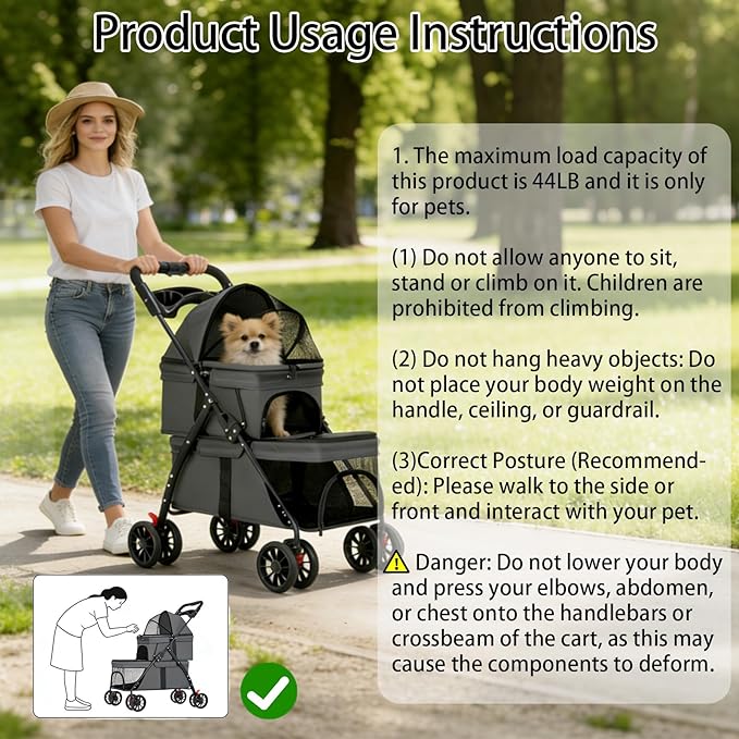 YYW Double Pet Stroller for Small Cats and Dogs, Foldable Kittens Puppies Travel Strolling Cart with 2 Carriages, Cup Holder & Lockable Wheels, Ideal for Multi-Pet Families(Black)