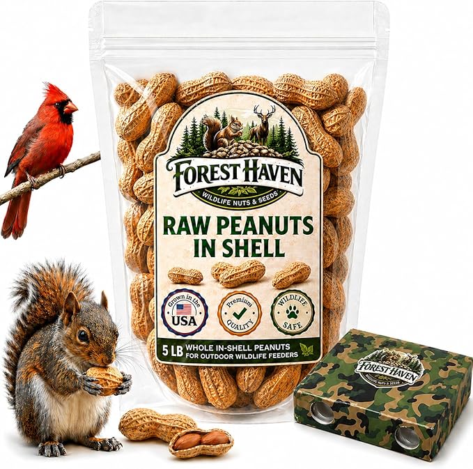 Forest Haven Premium Raw Peanuts for Squirrels – 5LB Bulk Squirrel Food – Unsalted Peanuts in Shell for Birds, Deer & Wildlife – Bonus Binoculars Included - USA Grown